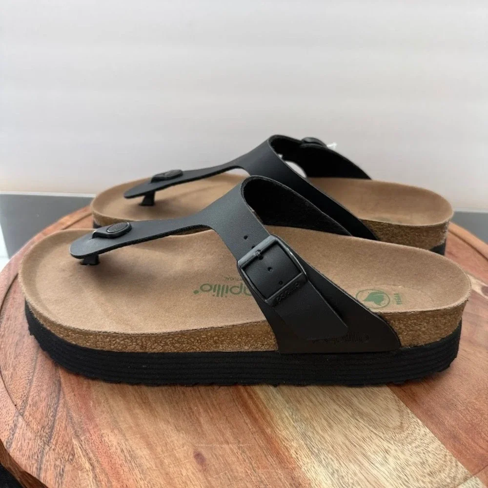 Birkenstock Papillio Gizeh‎ Platform EU 41 Mens 8 Womens 10 Vegan Black Sandals